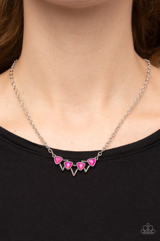 Pyramid Prowl - Pink Iridescent Necklace Paparazzi N0839