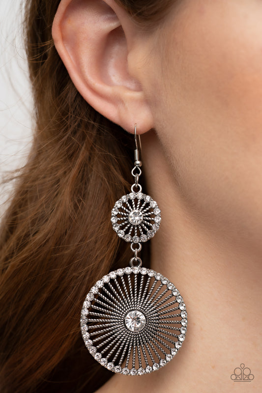 Bring Down the WHEELHOUSE - White Rhinestone Earring Paparazzi E1347