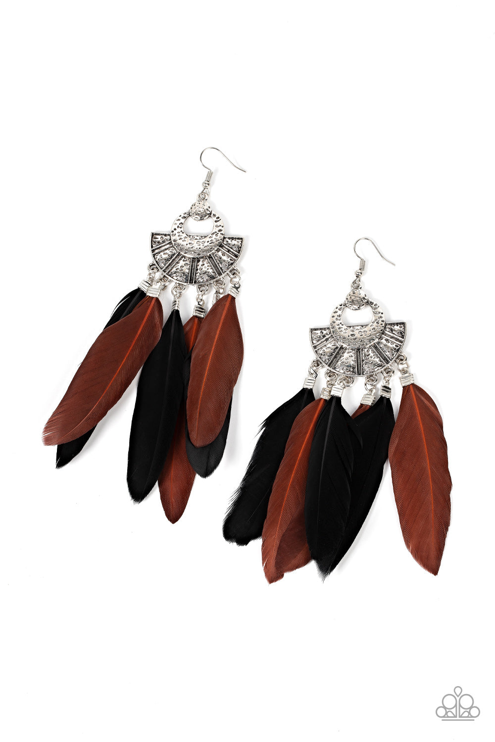 Plume Paradise - Multi Black Brown Feather Earring Paparazzi E0695