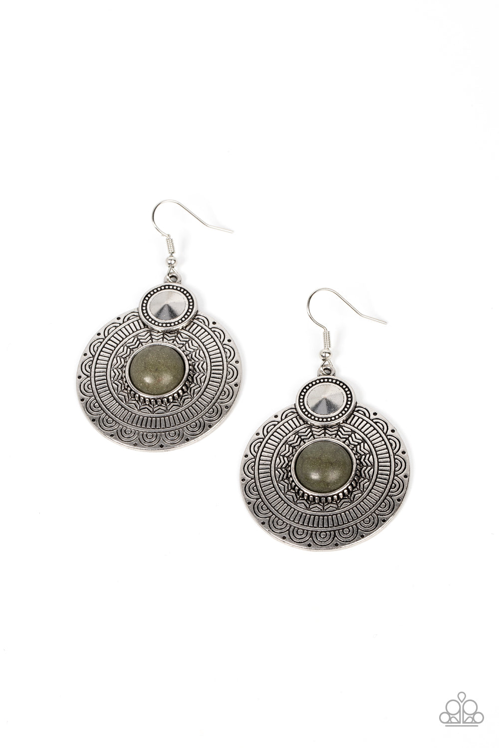 Terra Throwdown - Green Stone Silver Santa Fe Style Earring Paparazzi E1174