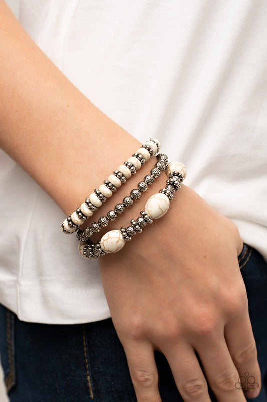 Take by SANDSTORM - White Cracked Stone Bracelet Paparazzi B0364