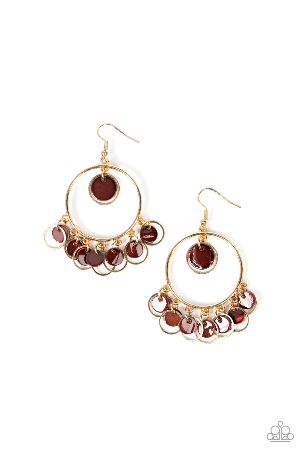 Cabana Charm - Brown Disc and Gold Ring Earring Paparazzi E0981