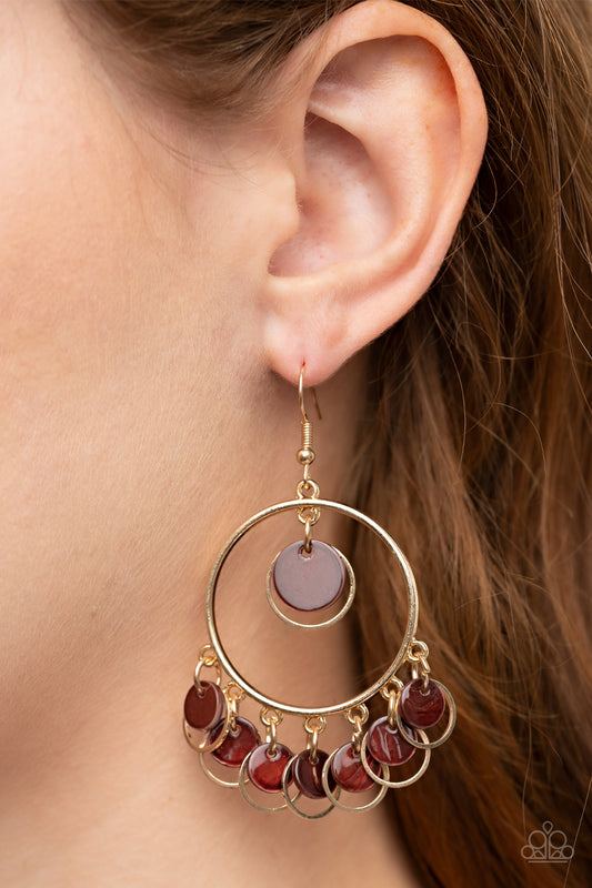 Cabana Charm - Brown Disc and Gold Ring Earring Paparazzi E0981