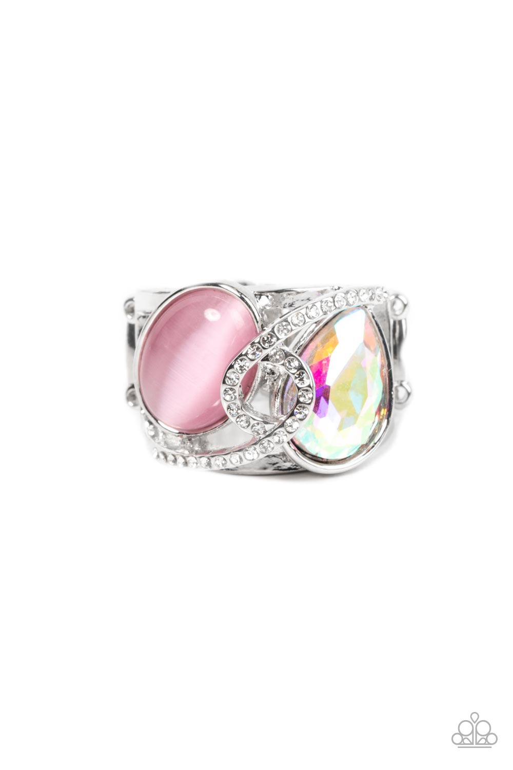 SELFIE-Indulgence - Pink Cat's Eye With Iridescent Teardrop Gem Ring Paparazzi R0301