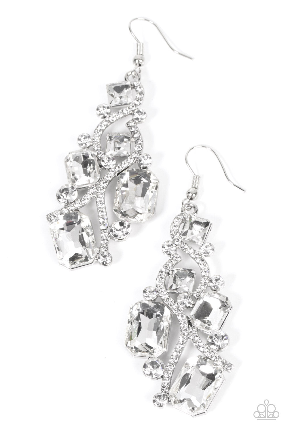 Interstellar Illumination - White Rhinestone Chandelier Earring Paparazzi E0456