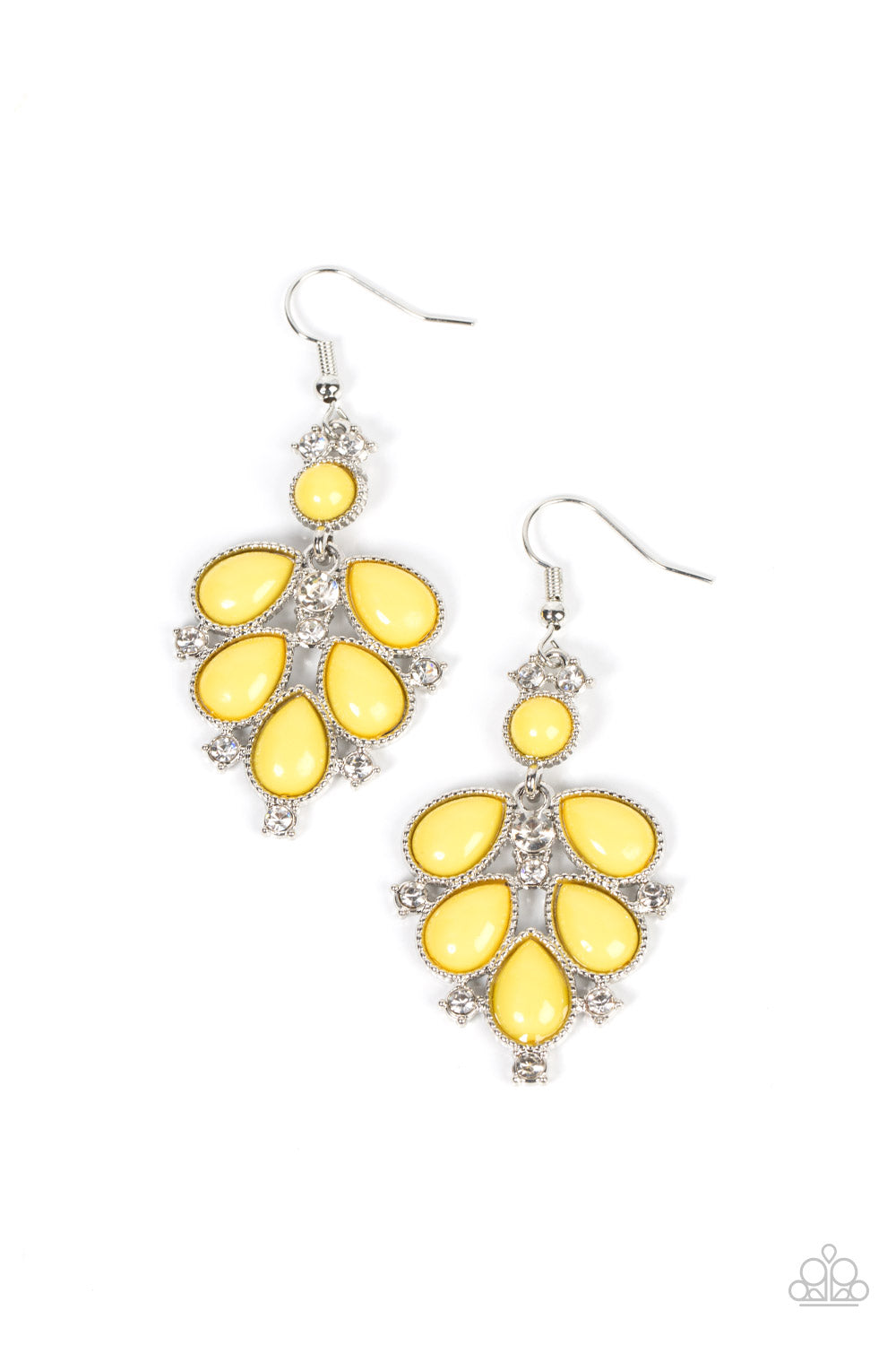 Transcendental Teardrops - Yellow Teardrop Bead White Rhinestone Earring Paparazzi E0743