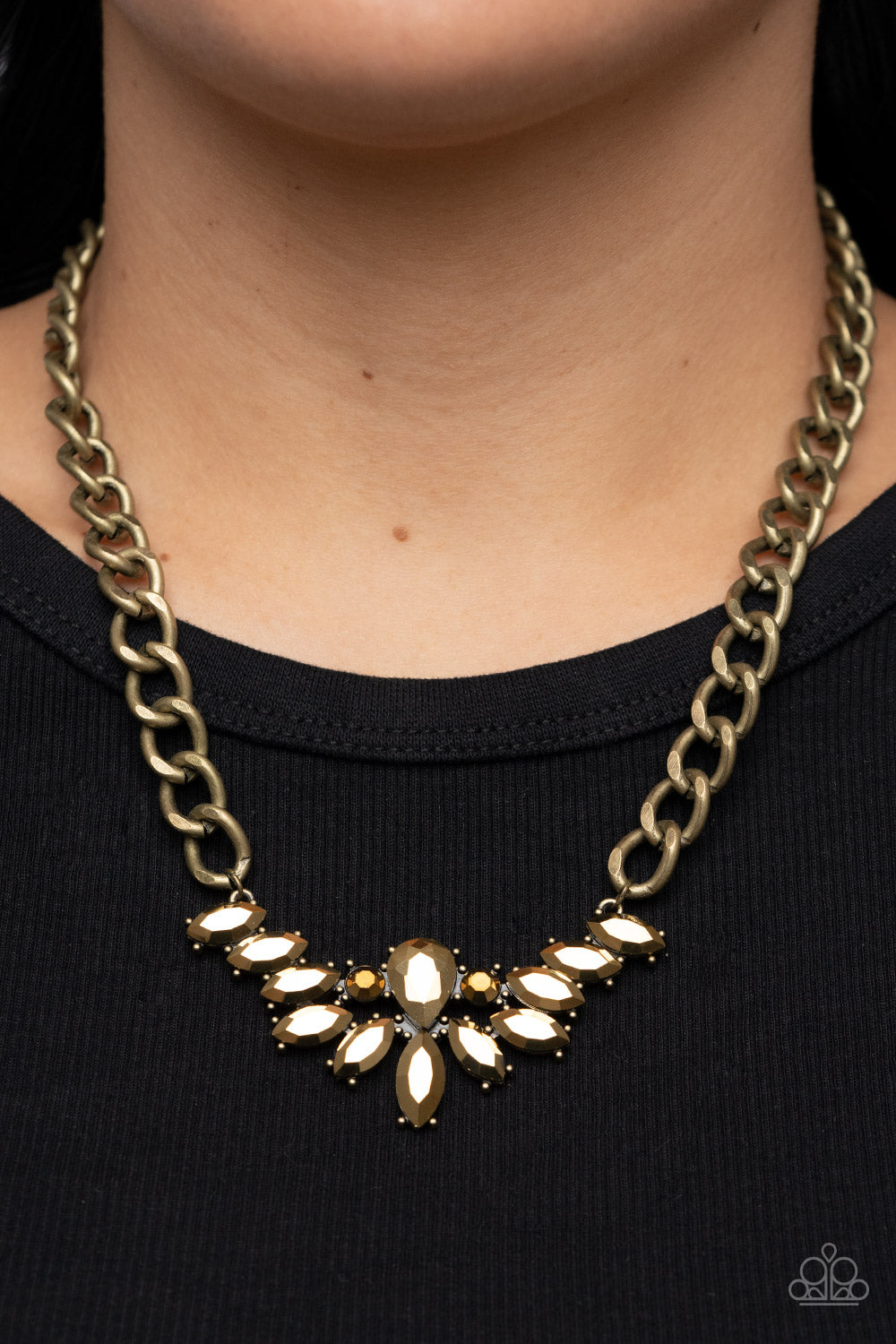 Come at Me - Brass Rhinestone Necklace Paparazzi N0702