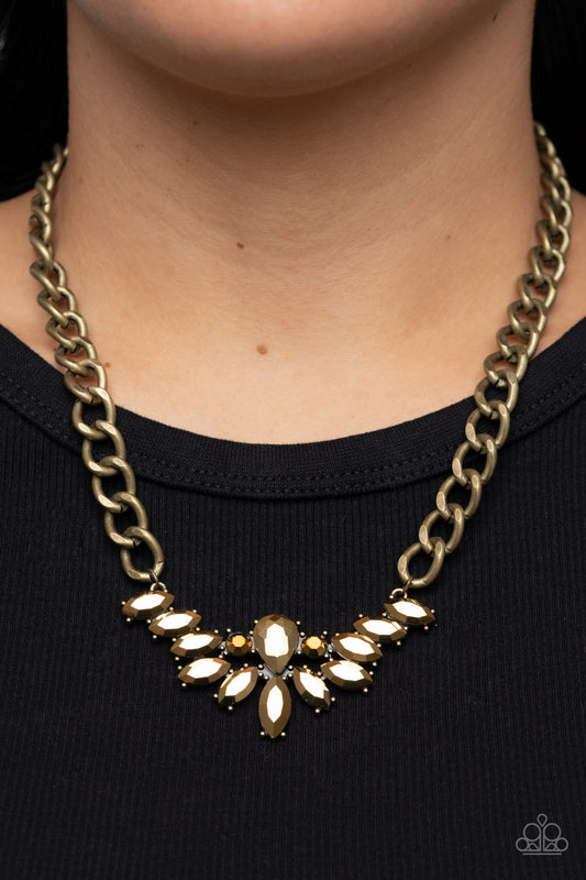 Come at Me - Brass Rhinestone Necklace Paparazzi N0702