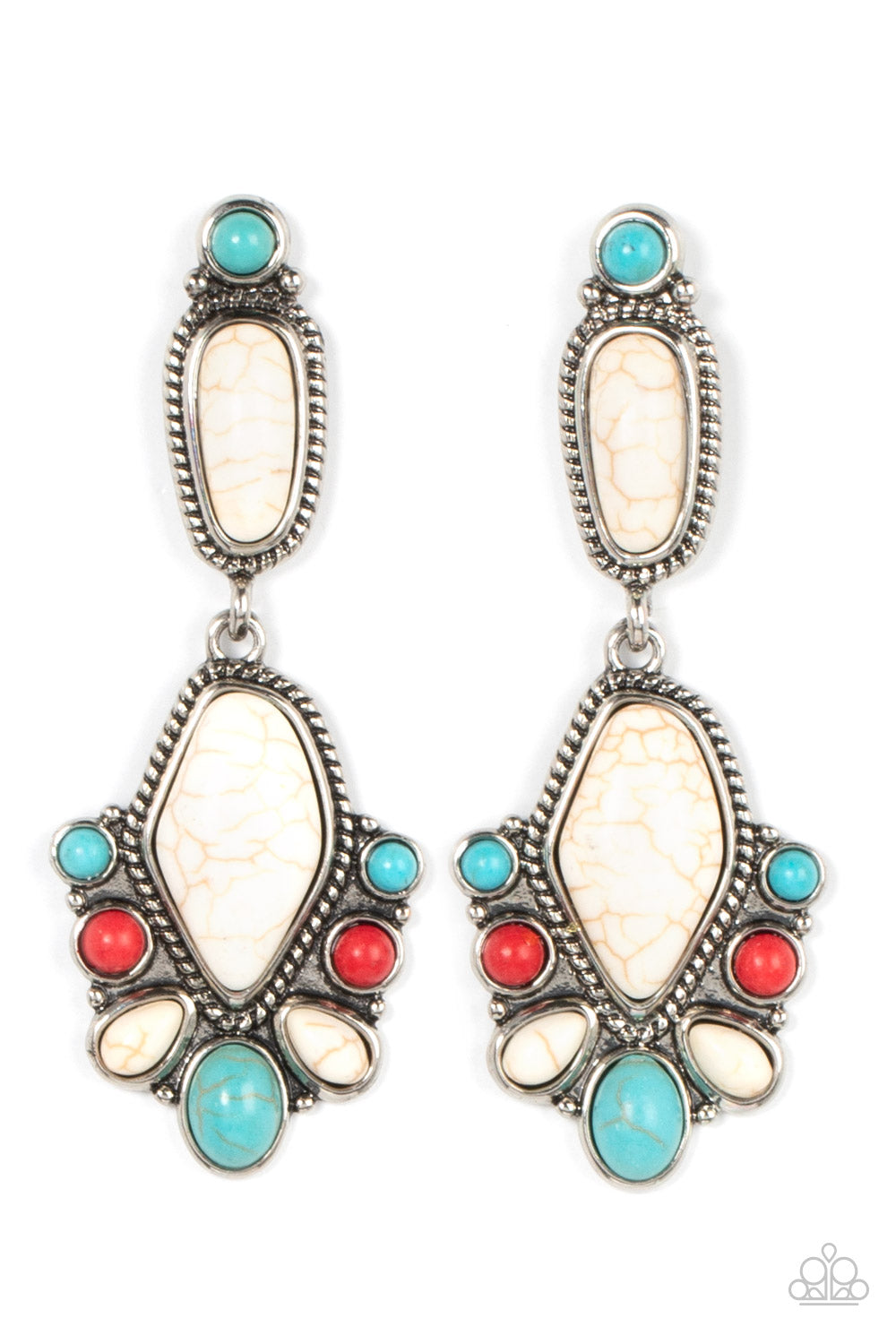 Terrestrial Talisman - Multi White, Turquoise and Red Stone Santa Fe Style Earring Paparazzi E1372