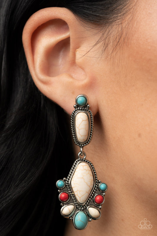 Terrestrial Talisman - Multi White, Turquoise and Red Stone Santa Fe Style Earring Paparazzi E1372