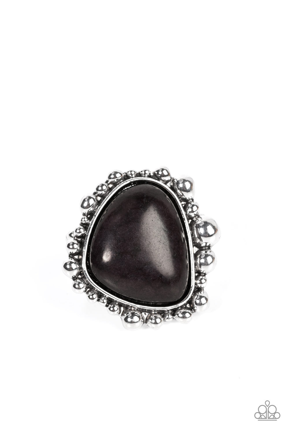 Dont DWELLER on It - Black Stone And Silver Ring Paparazzi R0306