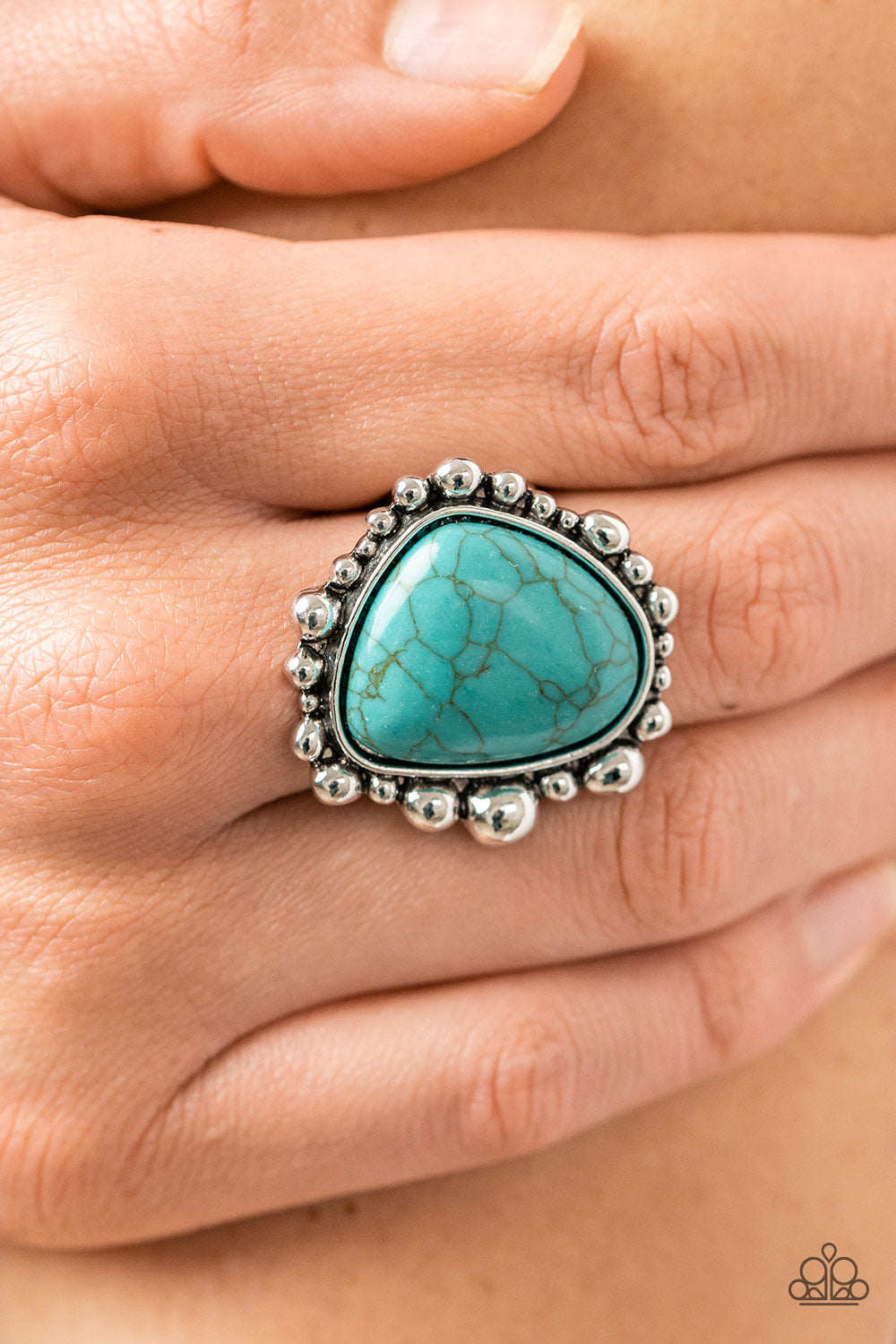 Don't DWELLER on It - Blue Cracked Stone Santa Fe Style Ring Paparazzi R0365