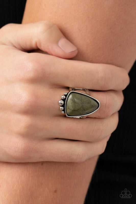 Authentically Adobe - Green Olive Branch Santa Fe Style Stone Ring Paparazzi R0480