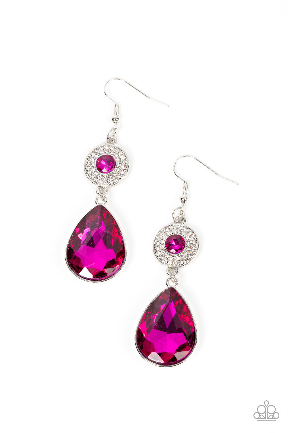 Collecting My Royalties - Pink Fuchsia Fedora Rhinestone Earring Paparazzi E1087