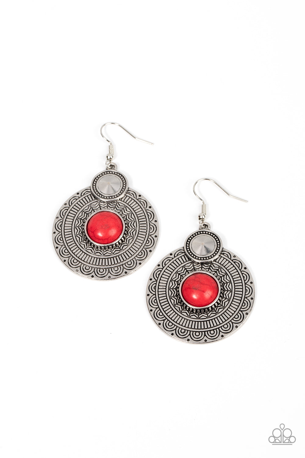 Terra Throwdown - Red Stone Silver Santa Fe Style Earring Paparazzi E1591