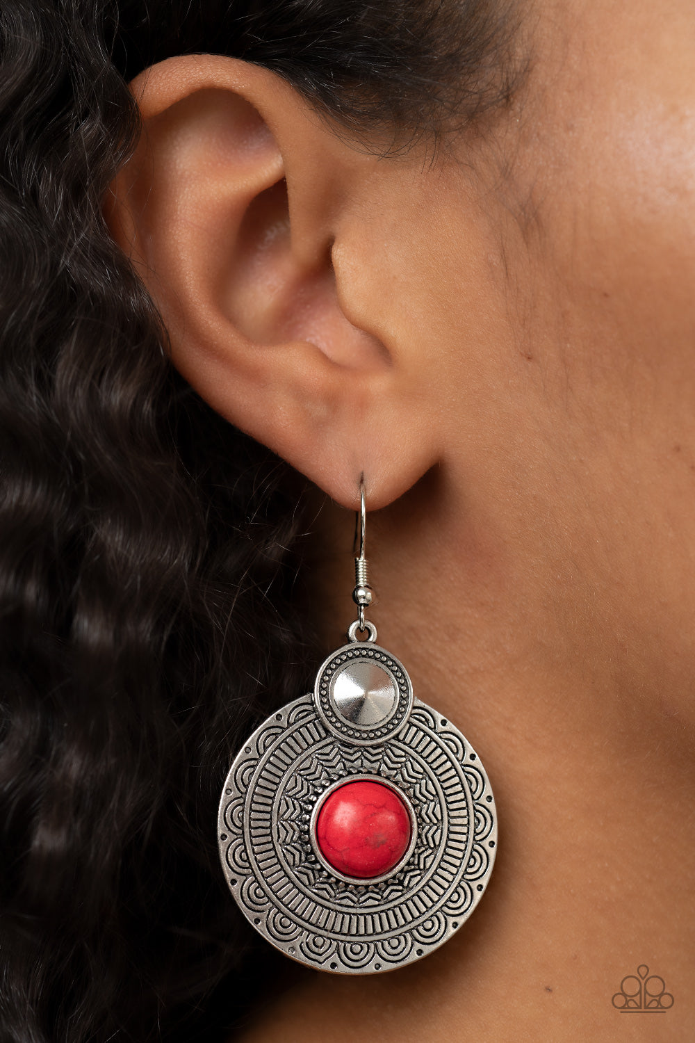 Terra Throwdown - Red Stone Silver Santa Fe Style Earring Paparazzi E1591