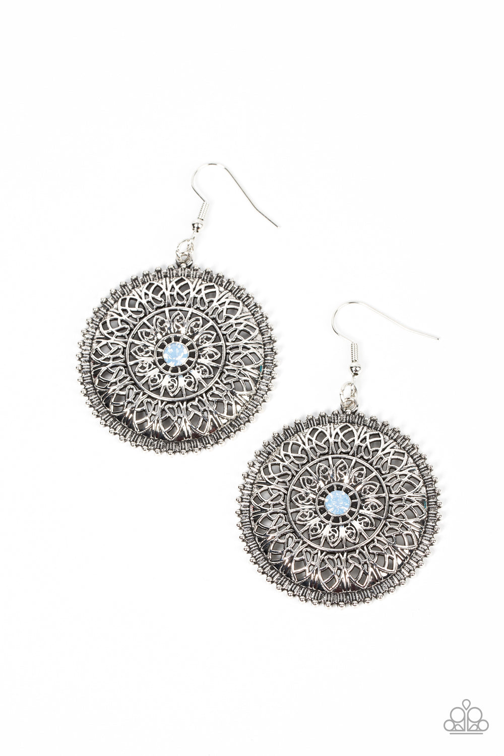 Spellbinding Botanicals - Blue Opal Rhinestone Mandala Floral Earring Paparazzi E0776