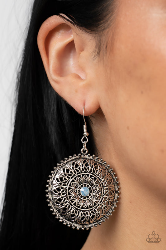 Spellbinding Botanicals - Blue Opal Rhinestone Mandala Floral Earring Paparazzi E0776