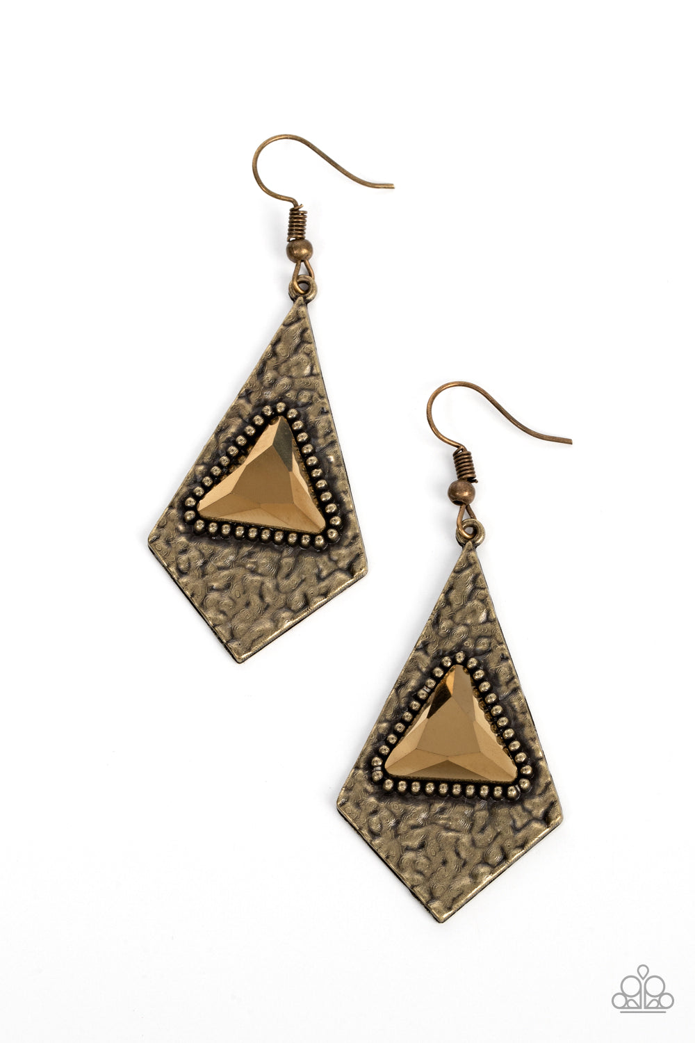 Cosmic Destination - Brass Aurum Gem Earring Paparazzi E0631