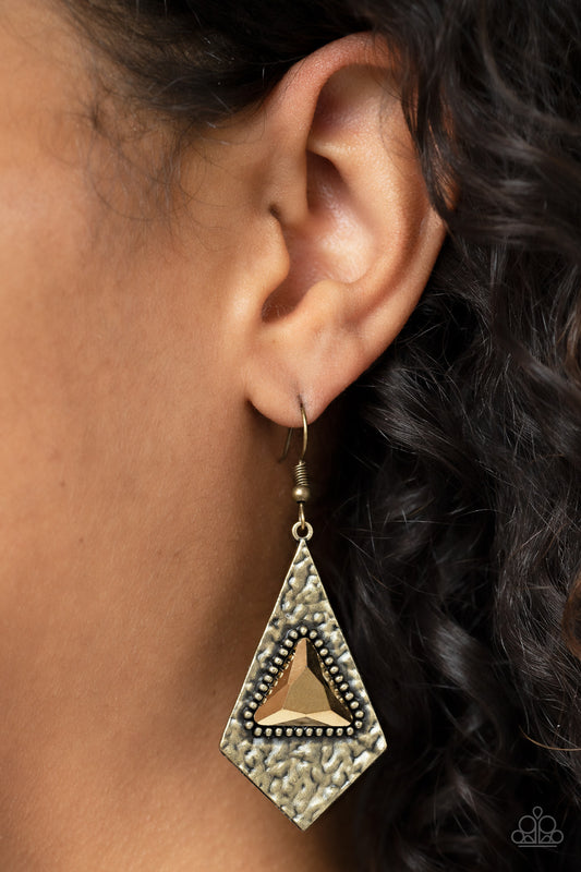 Cosmic Destination - Brass Aurum Gem Earring Paparazzi E0631