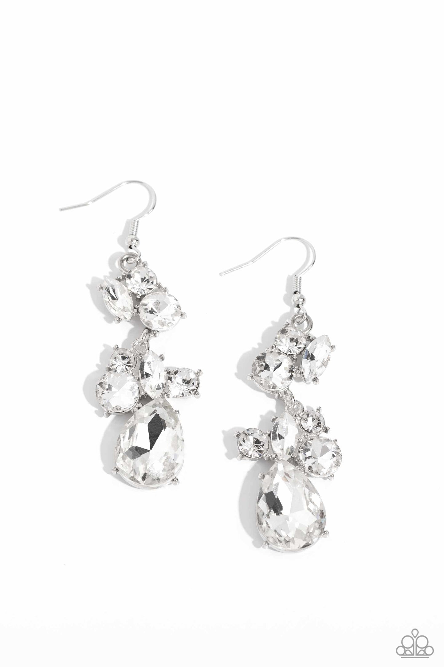 Rhinestone Reveler - White Rhinestone Marquise, Round & Teardrop Earring Paparazzi E1094