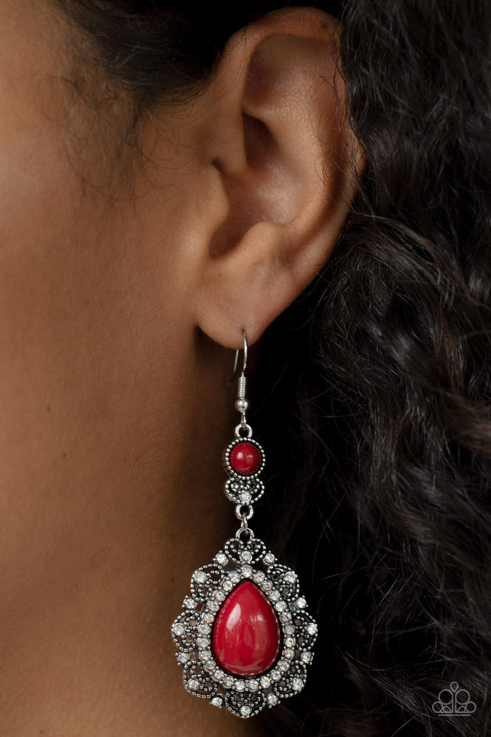 Palace Bribe - Red Wine Teardrop Earring Paparazzi E1250