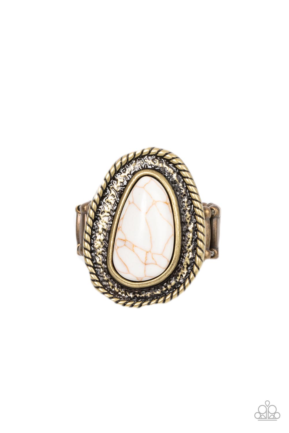 Downtown Desertscape - Brass Frame White Stone Santa Fe Style Ring Paparazzi R0350