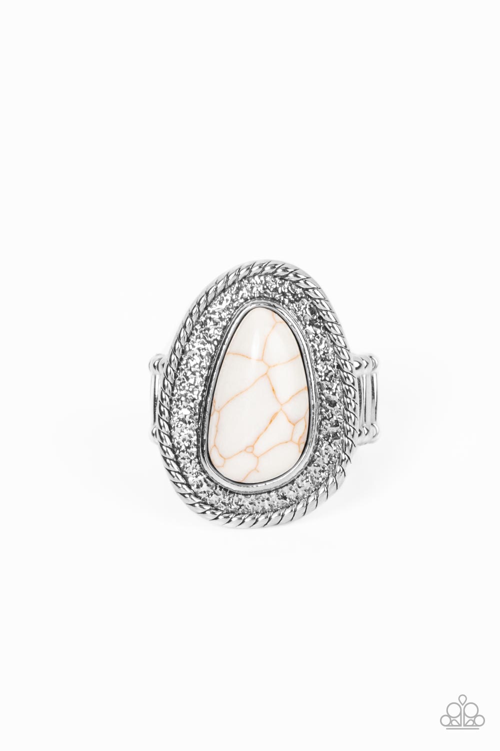 Downtown Desertscape - White Stone Silver Santa Fe Style Ring Paparazzi R0458