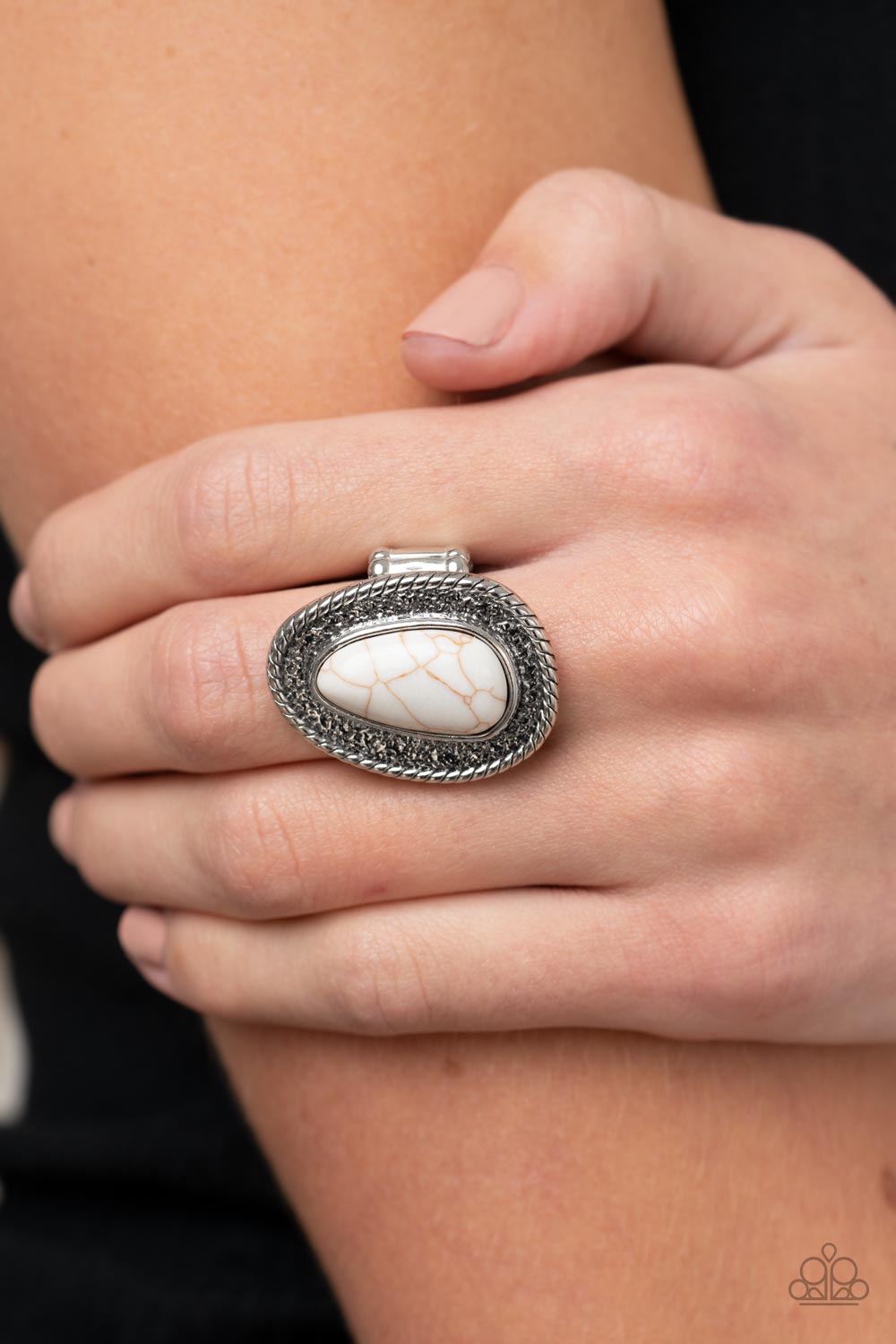 Downtown Desertscape - White Stone Silver Santa Fe Style Ring Paparazzi R0458