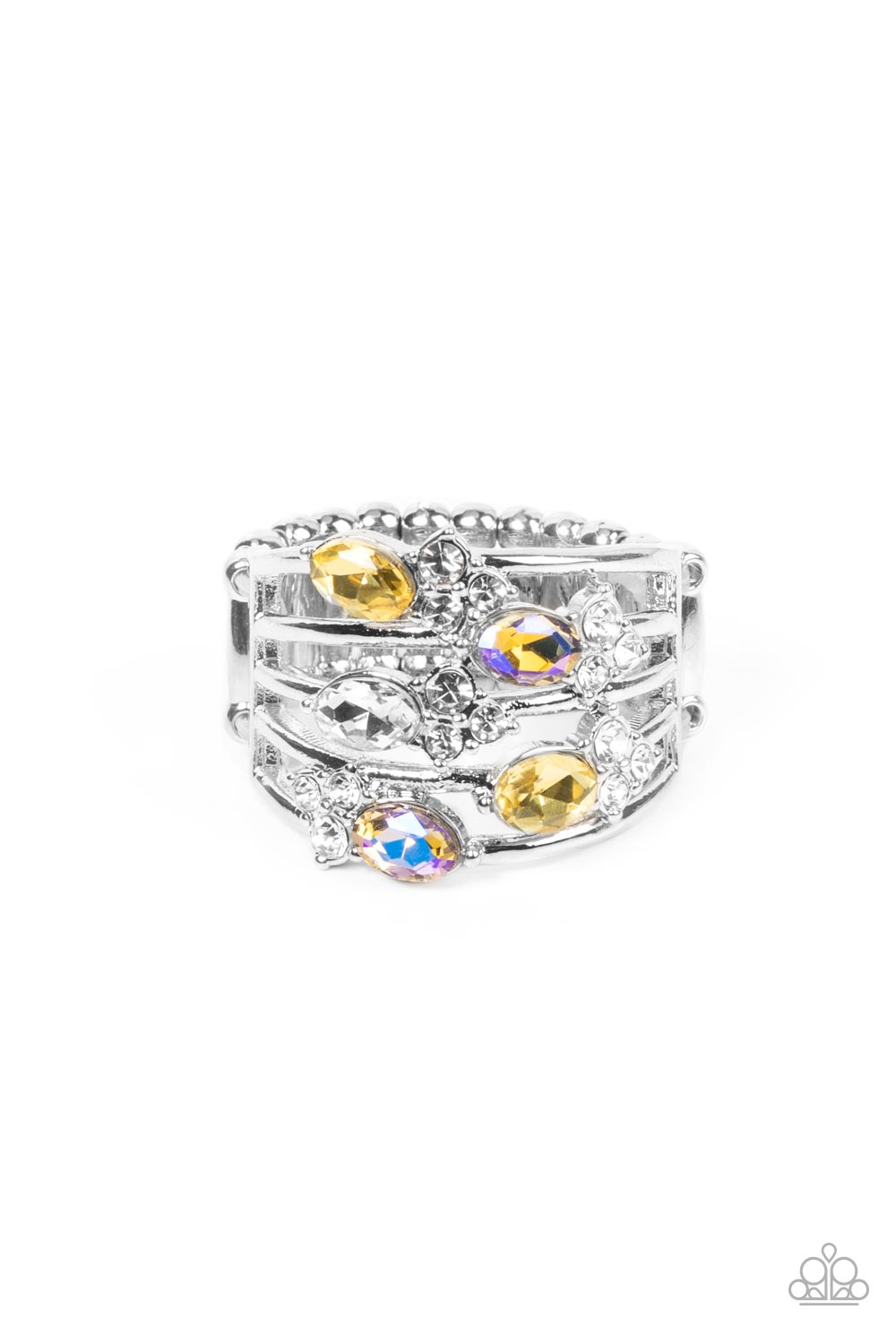 Ethereal Escapade - Yellow, Iridescent, And White Rhinestone Ring Paparazzi R0368