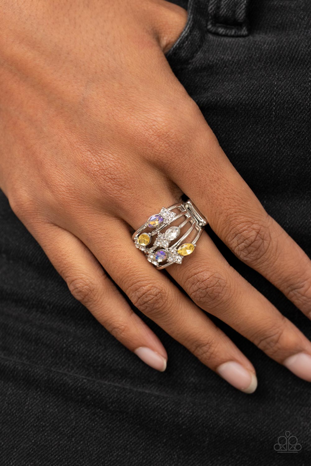 Ethereal Escapade - Yellow, Iridescent, And White Rhinestone Ring Paparazzi R0368