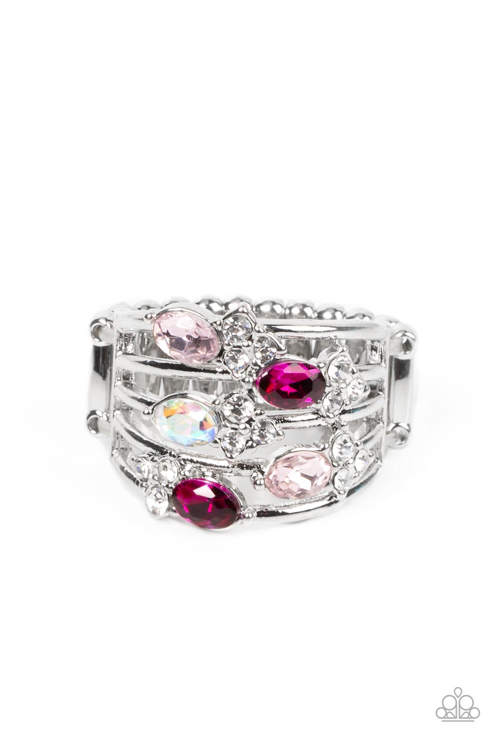 Ethereal Escapade - Pink Pale Rosette, Fuchsia Fedora and Iridescent Rhinestone Ring Paparazzi R0360