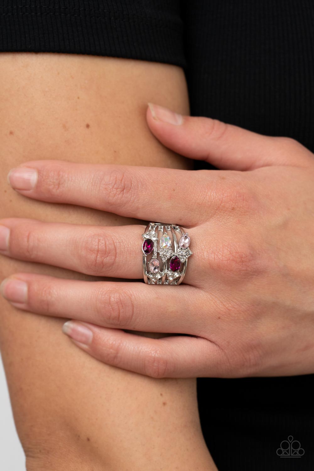 Ethereal Escapade - Pink Pale Rosette, Fuchsia Fedora and Iridescent Rhinestone Ring Paparazzi R0360