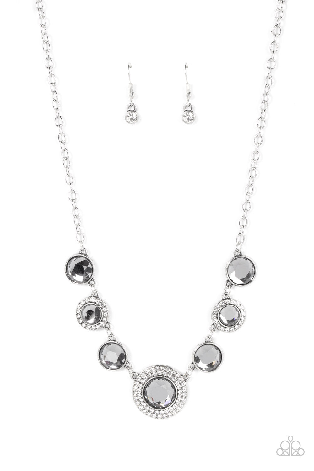 Extravagant Extravaganza - Silver Smokey Gems White Rhinestone Silver Chain Necklace Paparazzi N0852