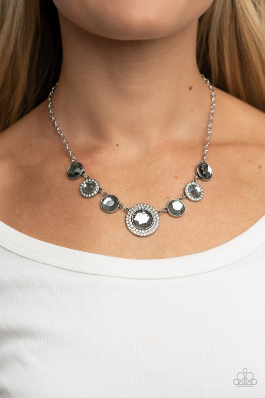 Extravagant Extravaganza - Silver Smokey Gems White Rhinestone Silver Chain Necklace Paparazzi N0852