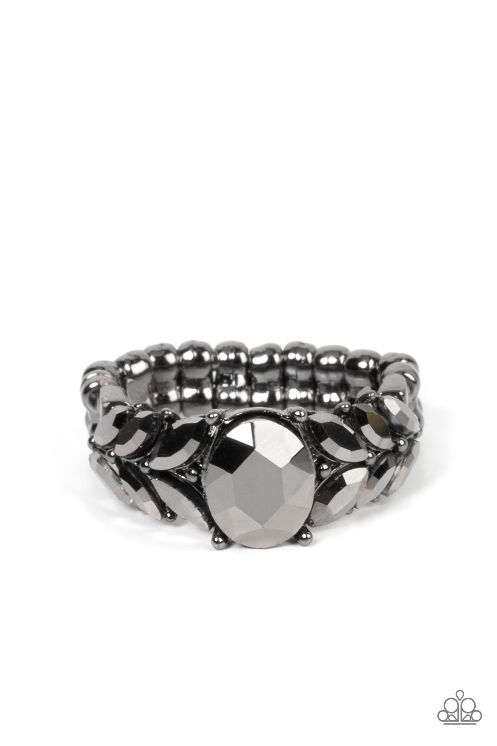 Smooth Smolder - Black Hematite Rhinestone Leafy Style Ring Paparazzi R0592