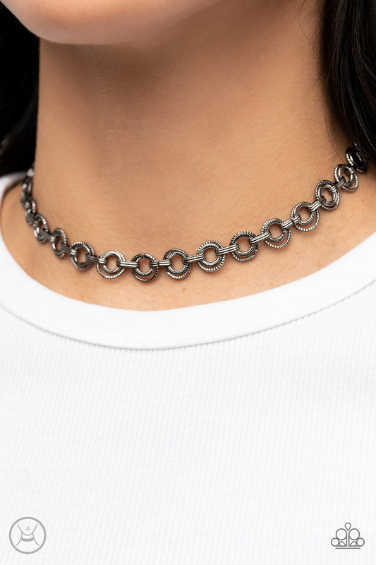 Grit and Grind - Black Gunmetal Choker Paparazzi N1075