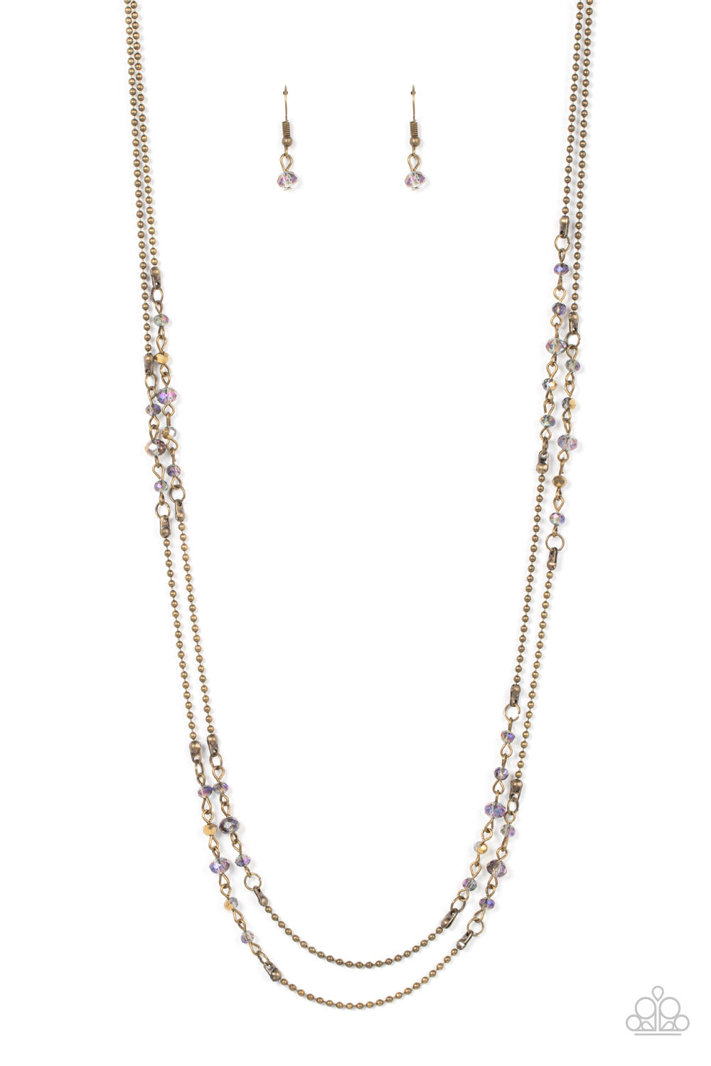 Petitely Prismatic - Brass With Aurum and Iridescent Bead Necklace Paparazzi N0875