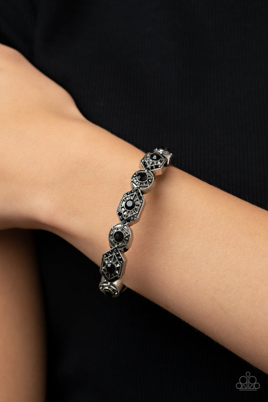 Eye-Opening Opulence - Black Rhinestone Hinge Bracelet Paparazzi B0813