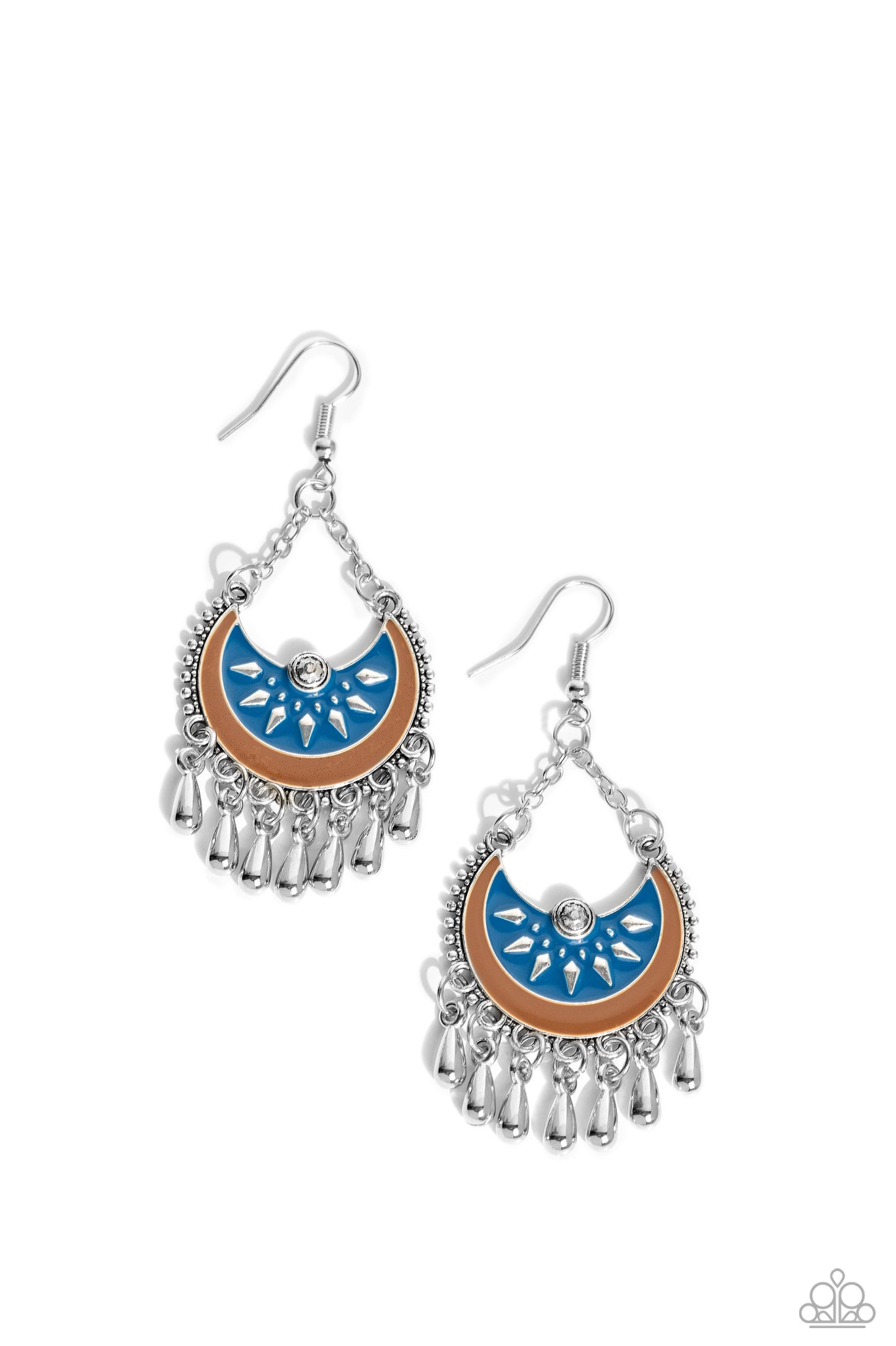 I Just Need CHIME - Blue & Brown Finish Silver Fringe Santa Fe Style Earring Paparazzi E0201