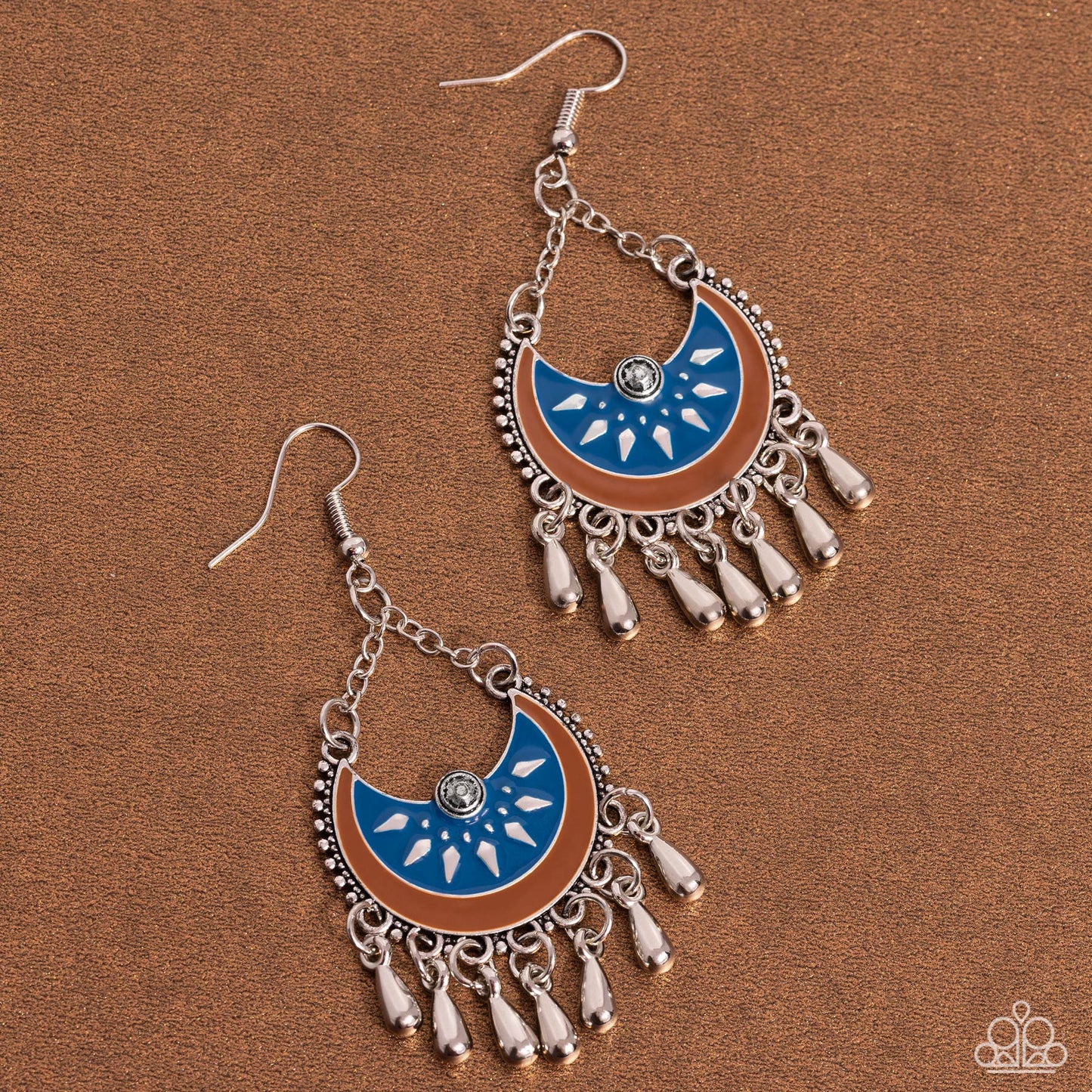 I Just Need CHIME - Blue & Brown Finish Silver Fringe Santa Fe Style Earring Paparazzi E0201