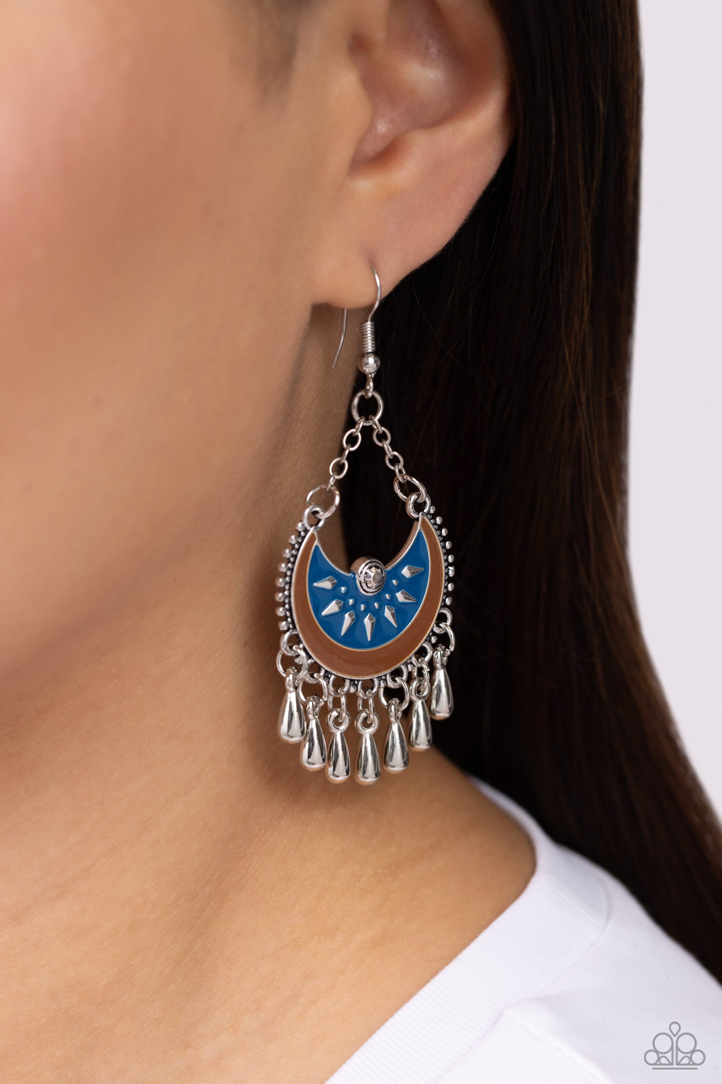 I Just Need CHIME - Blue & Brown Finish Silver Fringe Santa Fe Style Earring Paparazzi E0201