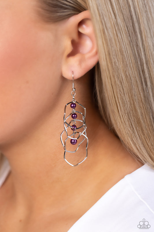 Pearl Palooza - Purple Plum Pearl Silver Earring Paparazzi E1550