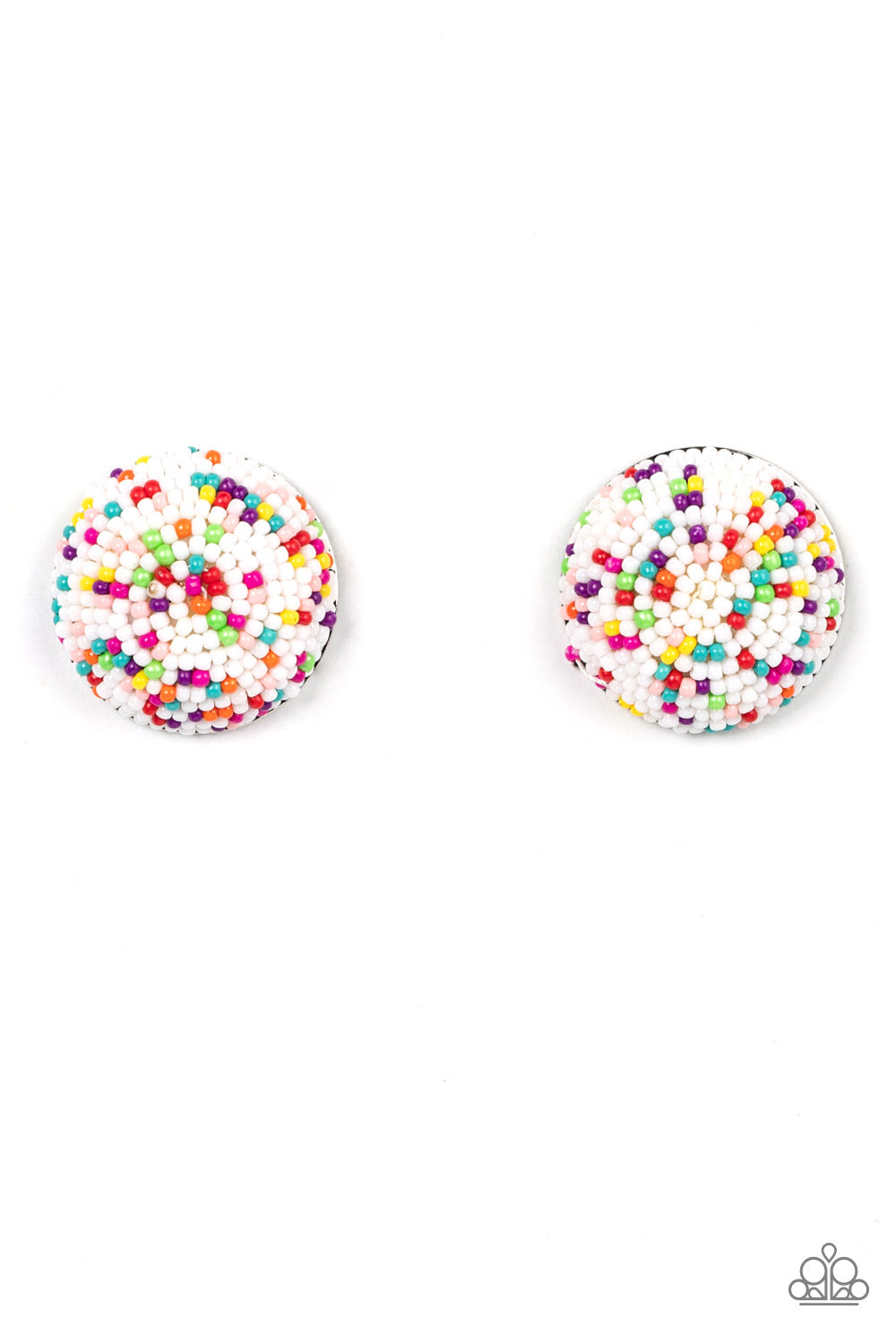 Kaleidoscope Sky - White Multicolored Bead Post Earring Paparazzi E0719