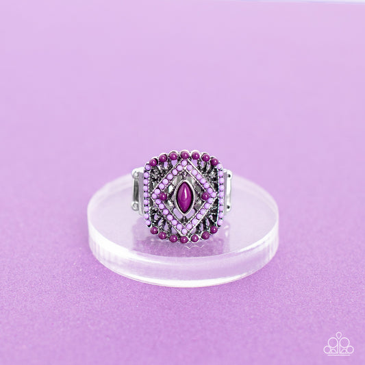 Amplified Aztec - Purple And Plum Bead Silver Ring Paparazzi R0358