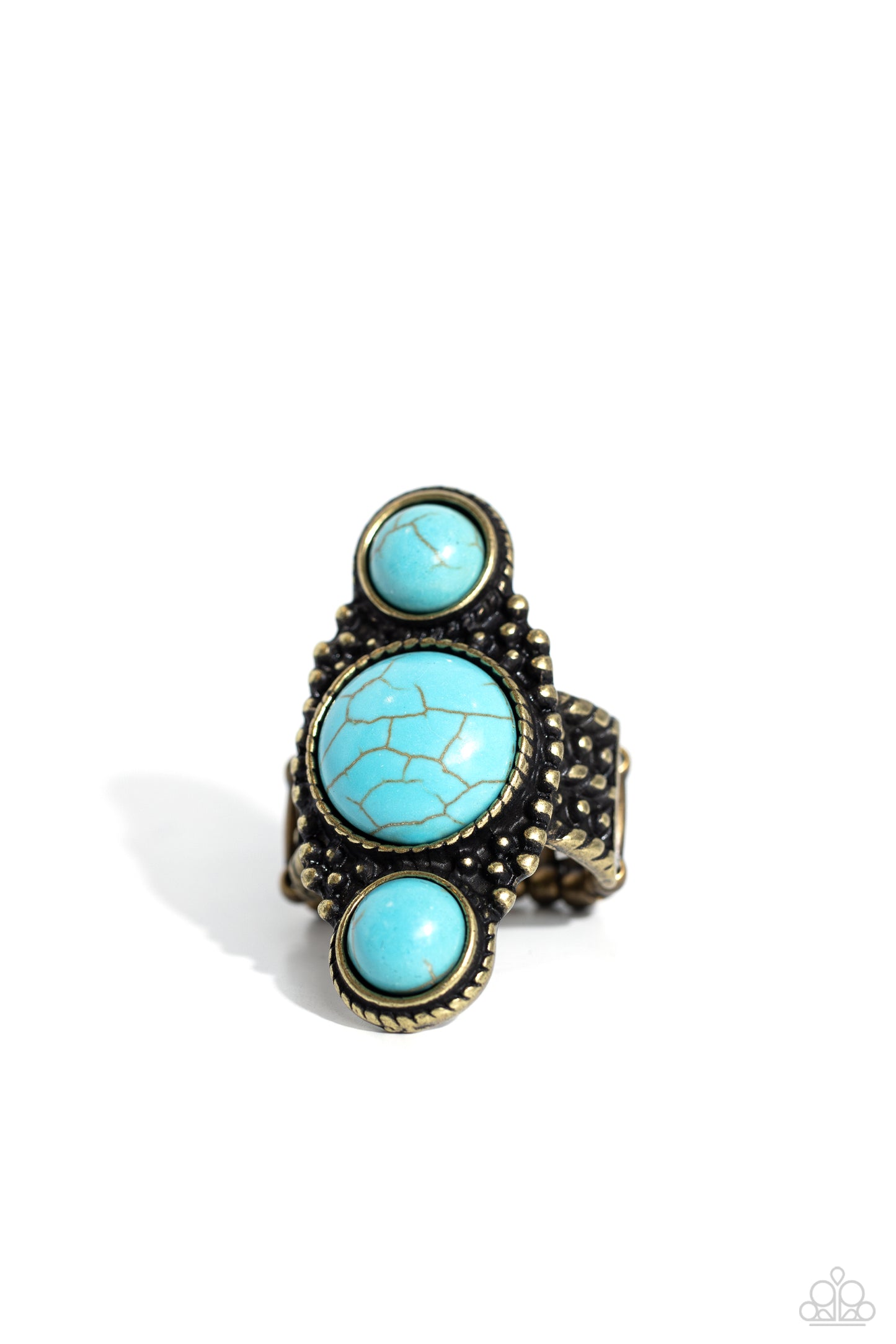 Mountain Mecca - Brass Turquoise Stone Santa Fe Style Ring Paparazzi R0534