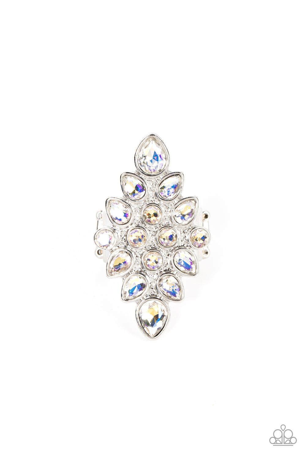 Combustible Iridescence - White Iridescent Rhinestone Ring Paparazzi R0412