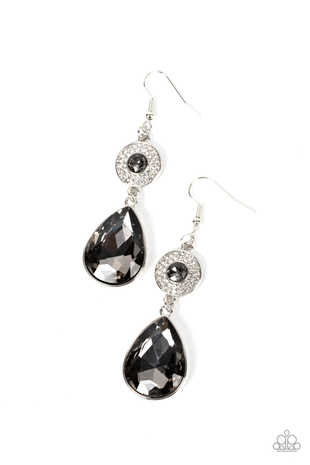 Collecting My Royalties - Silver Smoky & White Rhinestone Earring Paparazzi E1337