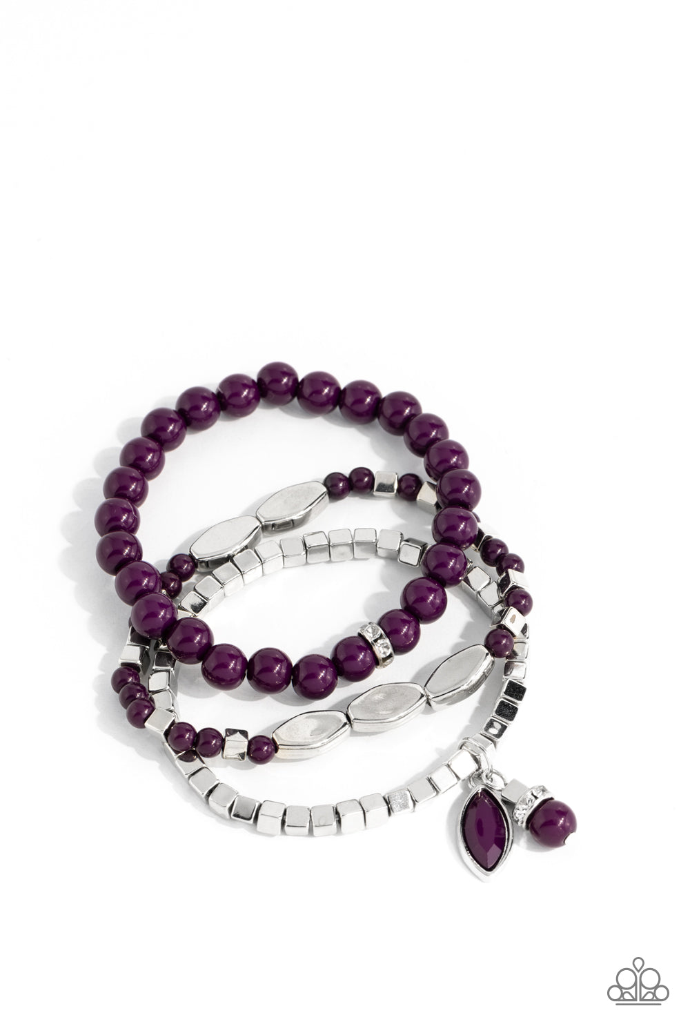 Redefined Romance - Purple & Silver Bead Stretch Bracelet Set Paparazzi B1381