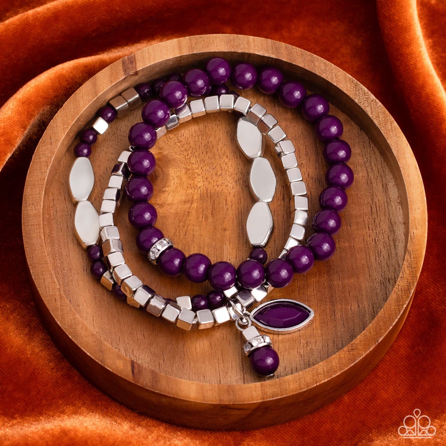 Redefined Romance - Purple & Silver Bead Stretch Bracelet Set Paparazzi B1381